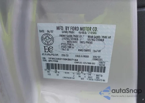 2008 Ford Escape Xlt z USA, uszkodzony, nr VIN 1FMCU93118KB07144